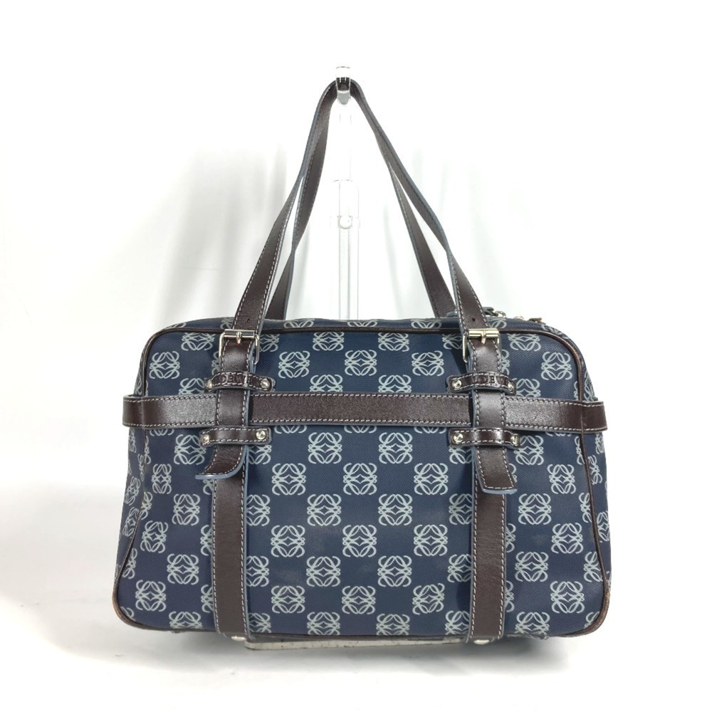 LOEWE Anagram Shoulder Bag Boston Handbag Leather Men's Navy L-240905-5